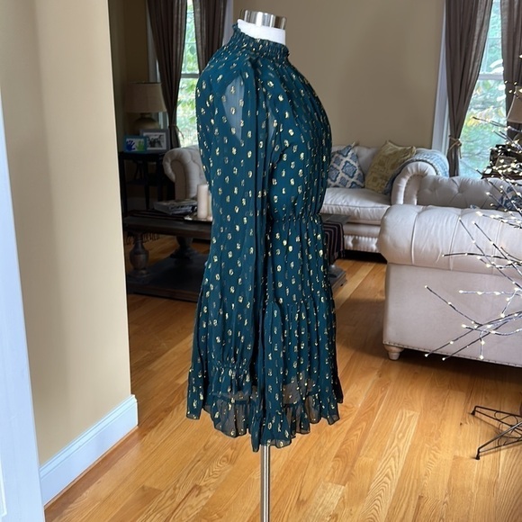 OPT Green Gold Mock Neck Mini Dress XS - Picture 6 of 11